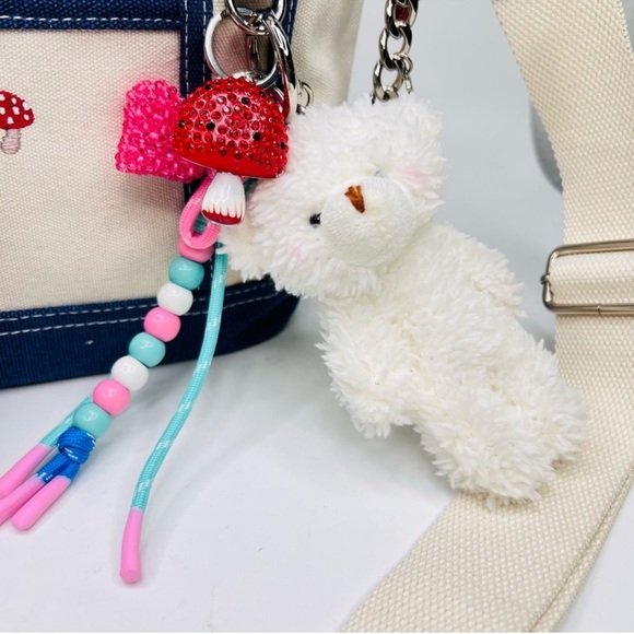 Viral Madden Girl Mushroom Canvas Mini Tote Crossbody Bag Charms & Keychain - Picture 4 of 11